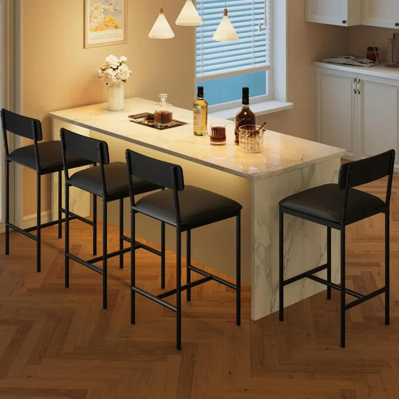 Bar Stools Set of 4, Kitchen Bar Stools with Footrest, 25.5 Inches Upholstered Barstools with Back, 4 Counter Height Bar Chairs
Bar Stools Set of 4, Kitchen Bar Stools with Footrest, 25.5 Inches Upholstered Barstools with Back, 4 Counter Height Bar Chairs