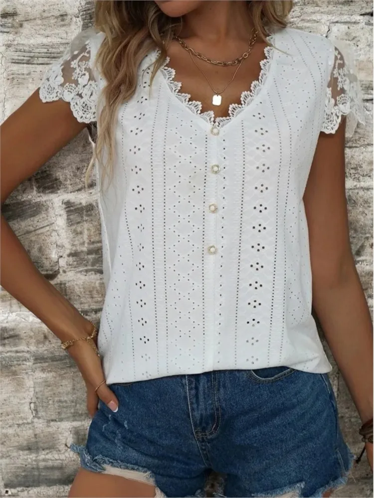 Women's Fashion V Neck Lace Shirt 2026 Summer New Women's Short Sleeve T-Shirt Loose T-Shirt Casual White Green Shirt Women
Women's Fashion V Neck Lace Shirt 2026 Summer New Women's Short Sleeve T-Shirt Loose T-Shirt Casual White Green Shirt Women