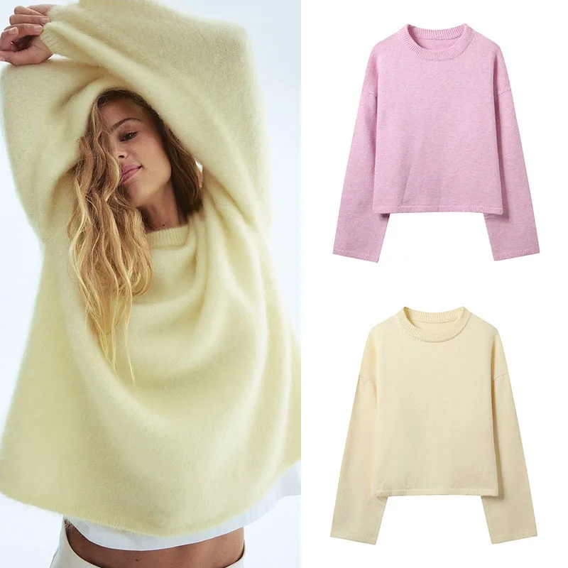 Теплый повседневный свободный вязаный свитер нового поступления, осенний женский базовый пуловер с длинным рукавом и круглым вырезом
Теплый повседневный свободный вязаный свитер нового поступления, осенний женский базовый пуловер с длинным рукавом и круглым вырезом