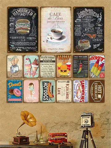 Metal Kitchen Decor Retro DINER Tin Sign Poster Vintage Wall Posters Metal Sign Decorative Wall Plate Kitchen Plaque Metal Vintage Decor Accessories