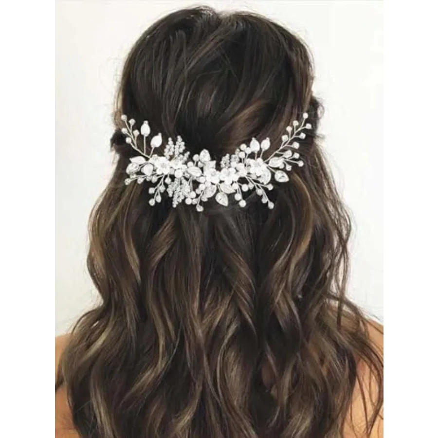 Flower Bridal Hair Vine Silver Crystal Pearl Bride Wedding Headpieces Leaf Hair Accessories for Women and Girls
Flower Bridal Hair Vine Silver Crystal Pearl Bride Wedding Headpieces Leaf Hair Accessories for Women and Girls