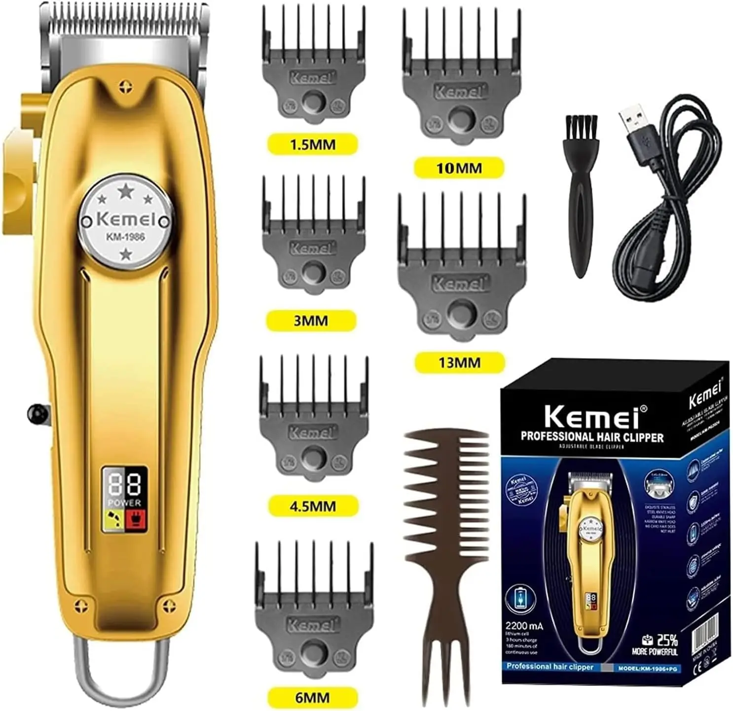 Professional Cordless Hair Clipper for Men with LED Display, Rechargeable Beard Trimmer Kit, 4 Guide Combs
Professional Cordless Hair Clipper for Men with LED Display, Rechargeable Beard Trimmer Kit, 4 Guide Combs