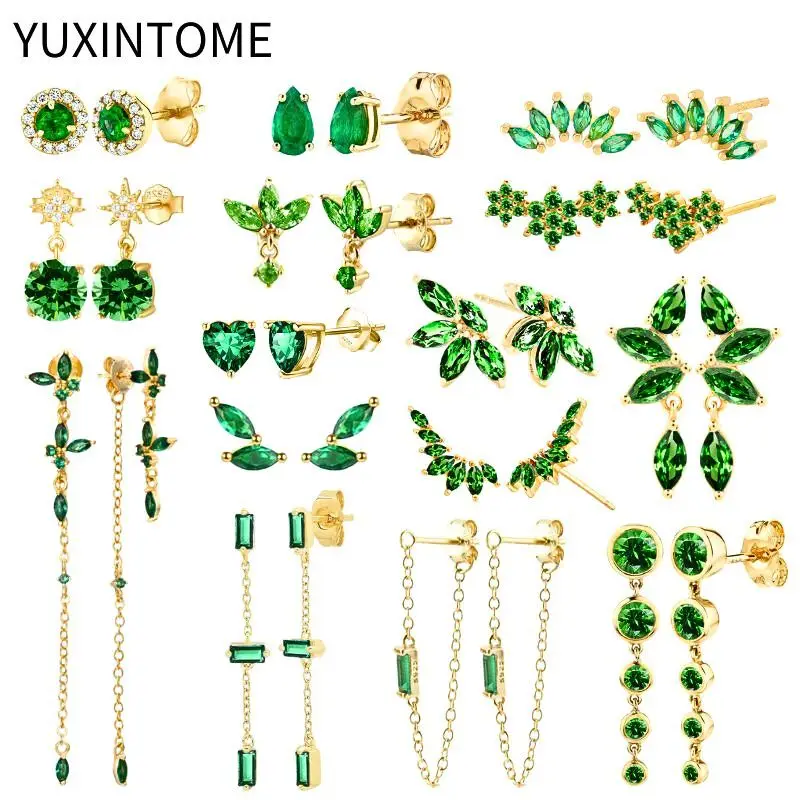 925 Sterling Silver Ear Needle Green Zircon Stud Earrings for Women Luxury Long Chain Geometric Gold Earrings Fashion Jewelry
925 Sterling Silver Ear Needle Green Zircon Stud Earrings for Women Luxury Long Chain Geometric Gold Earrings Fashion Jewelry