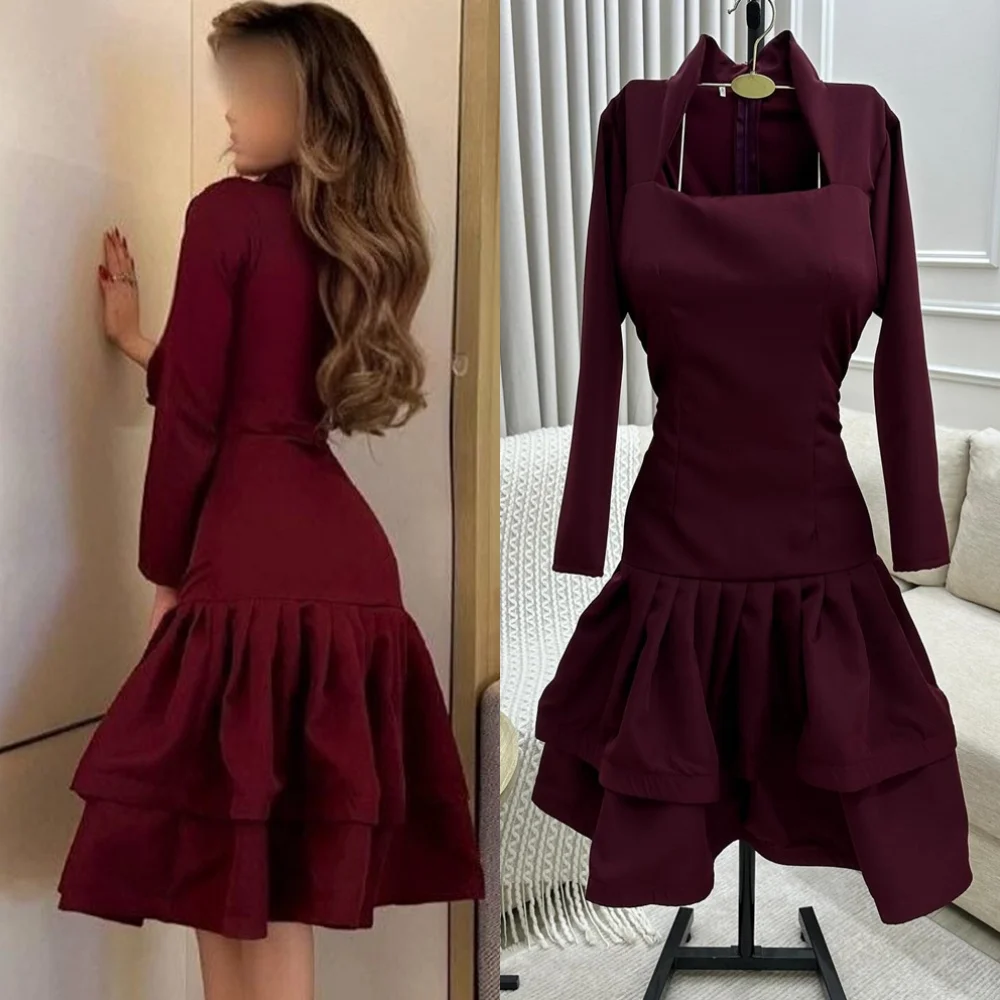 Customized Classic Burgundy Jersey Evening Dress Modern Long Sleeves Homecoming Dress Luxury Ruched Special Occasion Gowns
Customized Classic Burgundy Jersey Evening Dress Modern Long Sleeves Homecoming Dress Luxury Ruched Special Occasion Gowns