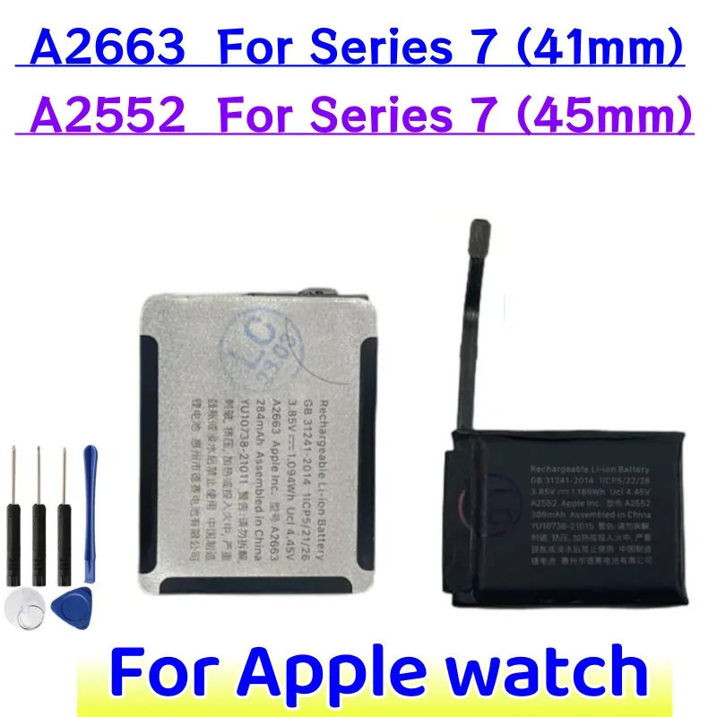 Replacement Battery A2663 For Apple Watch Series 7 41mm 284mAh A2552 For Series 7 45mm 309mAh with Tools
Replacement Battery A2663 For Apple Watch Series 7 41mm 284mAh A2552 For Series 7 45mm 309mAh with Tools