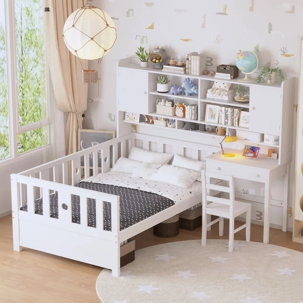 Twin Multifunctional Wooden Platform Bed with Bookshelf, Built-in Desk and Matching Chair Space-Saving Design
Twin Multifunctional Wooden Platform Bed with Bookshelf, Built-in Desk and Matching Chair Space-Saving Design