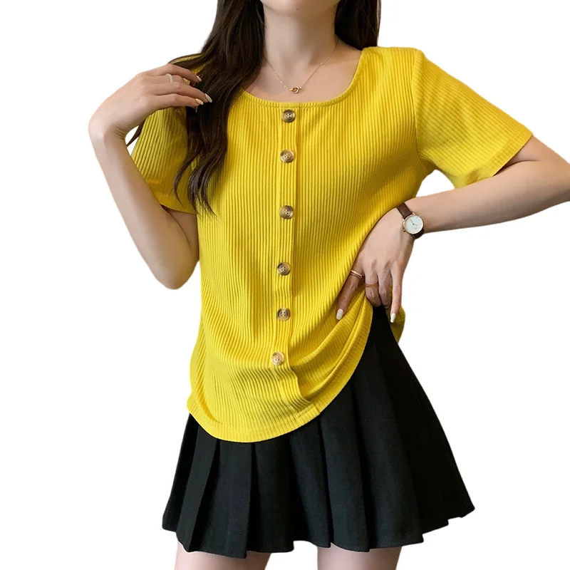 L-4XL Large Size Square Neck Tops Women Summer Fashionable Loose Short Sleeve Oversized T-shirt Button Screw Thread Solid Color
L-4XL Large Size Square Neck Tops Women Summer Fashionable Loose Short Sleeve Oversized T-shirt Button Screw Thread Solid Color