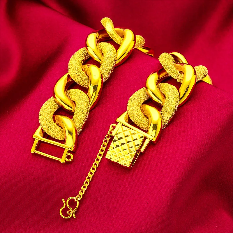 Wide Thick Bracelet for Men, 24K Gold, AU999 | Traditional chiseled wide gold chain with embossed totems, bold for business
Wide Thick Bracelet for Men, 24K Gold, AU999 | Traditional chiseled wide gold chain with embossed totems, bold for business