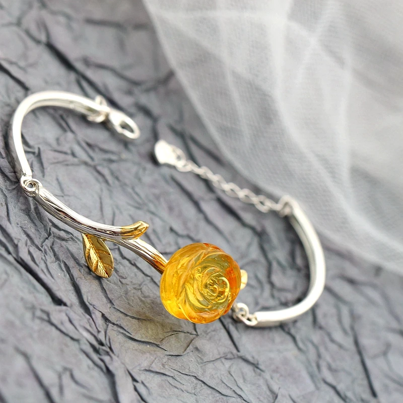 Authentic 925 Sterling Silver Bracelet Inlaid Natural Amber Stereoscopic Petal Lady Hand Chain Trendy Style Jewelry Gift
Authentic 925 Sterling Silver Bracelet Inlaid Natural Amber Stereoscopic Petal Lady Hand Chain Trendy Style Jewelry Gift
