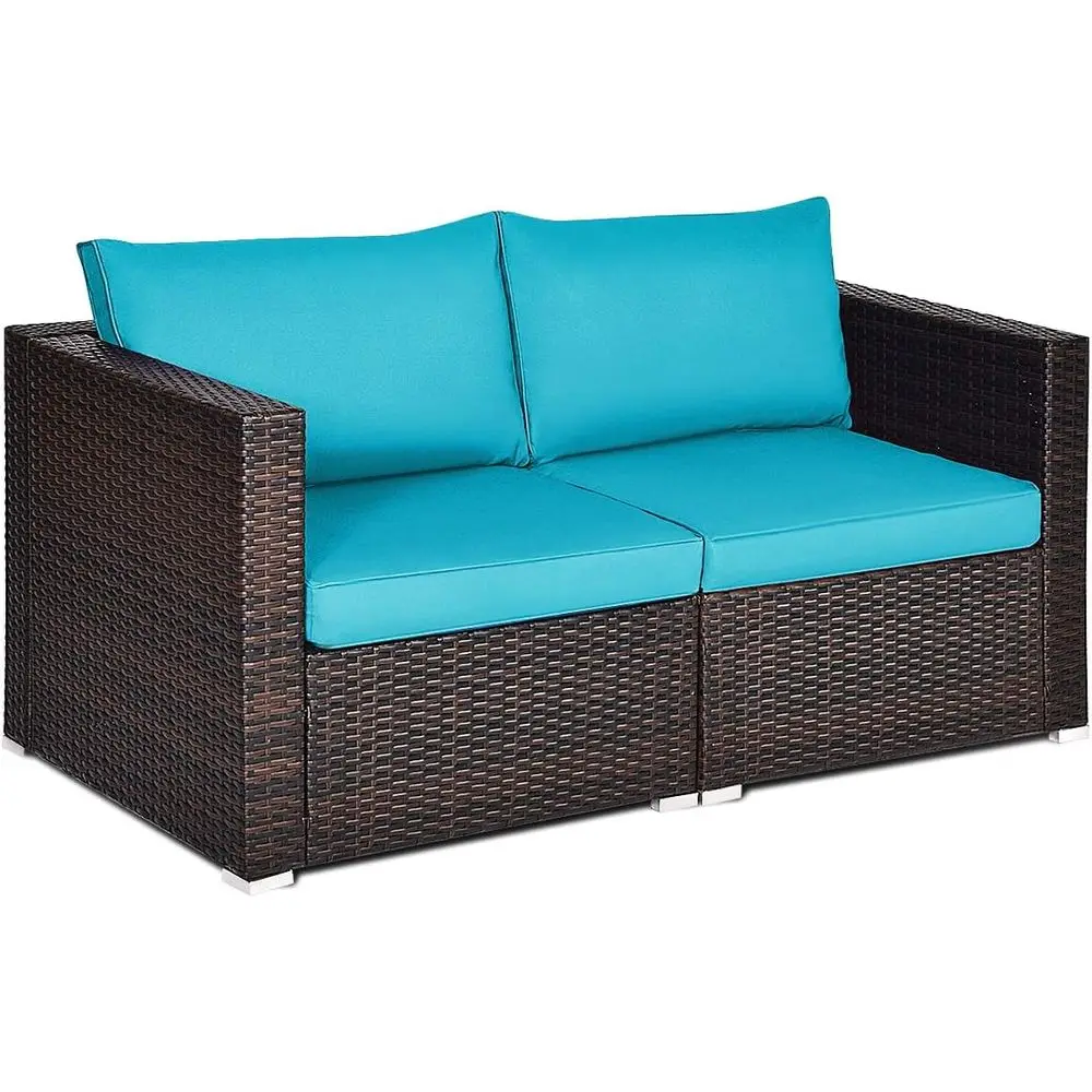 Двухместный плетеный диван для патио с подушками, идеально подходит для открытых пространств: балкона, террасы, сада, зоны у бассейна.
Двухместный плетеный диван для патио с подушками, идеально подходит для открытых пространств: балкона, террасы, сада, зоны у бассейна.