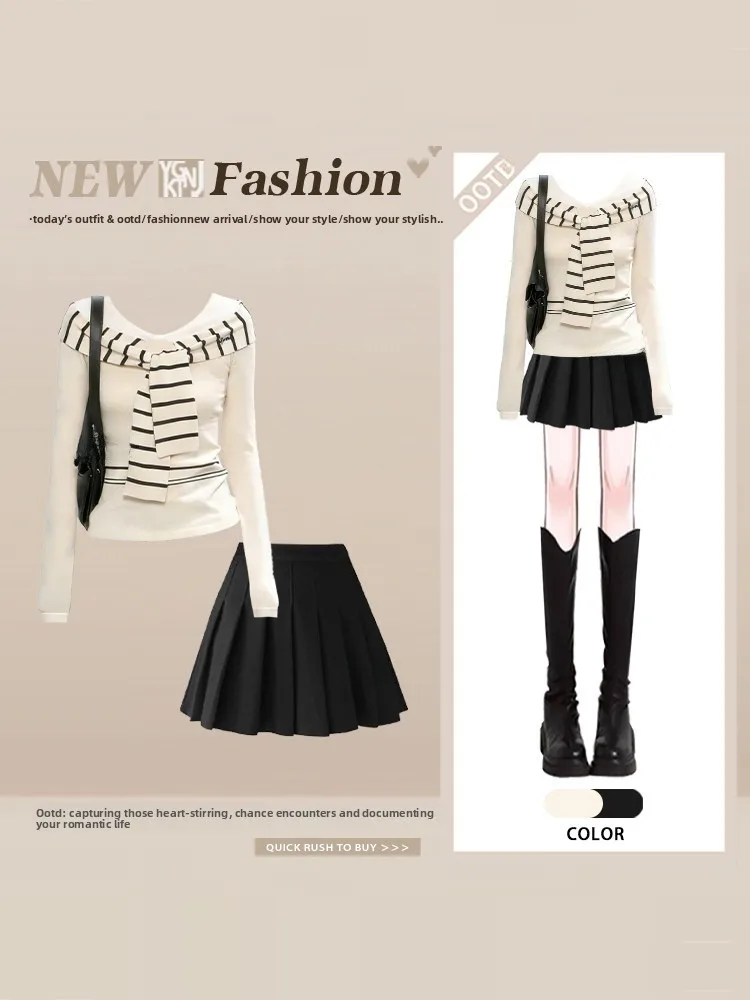 Fashionable Striped Belted One Shoulder Top And Skirt Set Women's Slimming Spring Collection High Waist Short Skirt Long Sleeve
Fashionable Striped Belted One Shoulder Top And Skirt Set Women's Slimming Spring Collection High Waist Short Skirt Long Sleeve