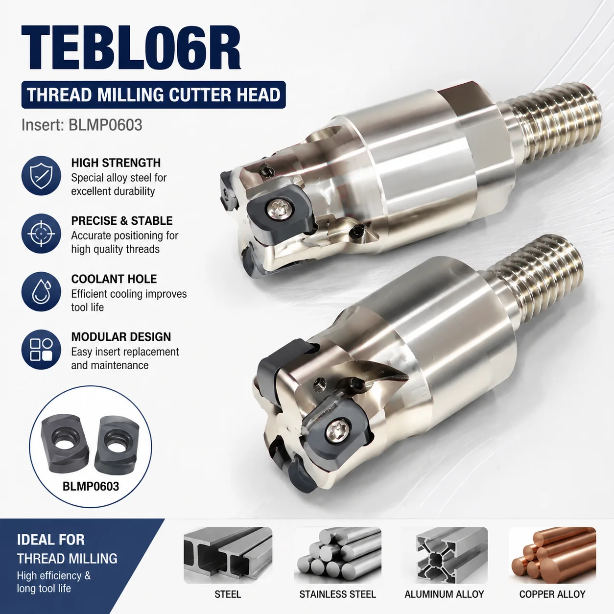 TEBL06R Fast Feed Locking Tooth Type Milling Cutter Headsteel Seismic Resistant Milling Cutter Head BLMP0603 Blade
TEBL06R Fast Feed Locking Tooth Type Milling Cutter Headsteel Seismic Resistant Milling Cutter Head BLMP0603 Blade
