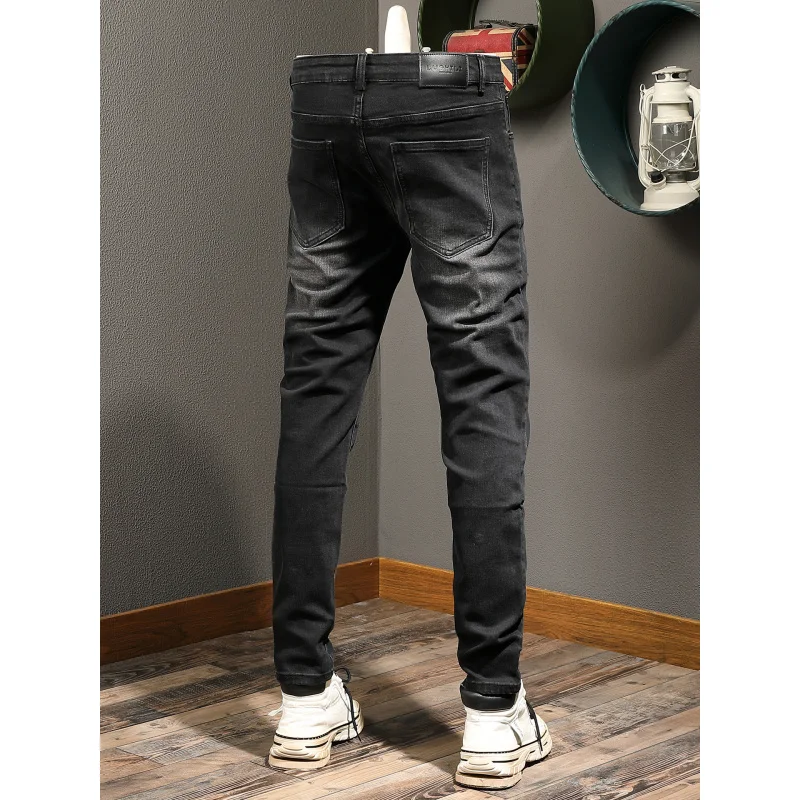 High end black jeans for men, trendy brand, fashionable street ruff, handsome, ripped hole patch, elastic slim fit, short leg pa
High end black jeans for men, trendy brand, fashionable street ruff, handsome, ripped hole patch, elastic slim fit, short leg pa