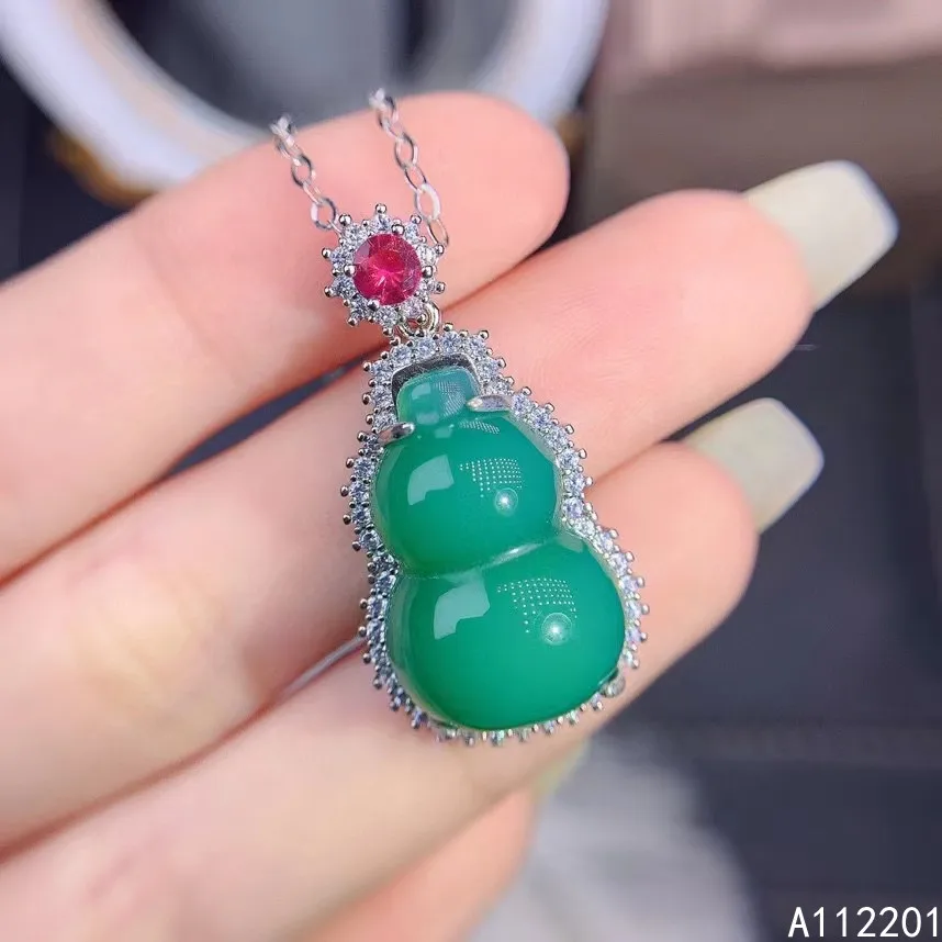 Fine Jewelry 925 Sterling Silver Inlay With Natural Gem Women's Luxury Exquisite Gourd Chalcedony Pendant Necklace Support Detec
Fine Jewelry 925 Sterling Silver Inlay With Natural Gem Women's Luxury Exquisite Gourd Chalcedony Pendant Necklace Support Detec