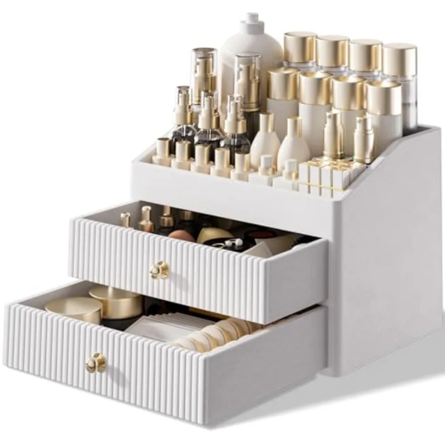 Makeup Organizer CountertopLeather Makeup Storage with 2 Drawers Large Capacity Beige Make up Organizers for Counter Bedroom Ba
Makeup Organizer CountertopLeather Makeup Storage with 2 Drawers Large Capacity Beige Make up Organizers for Counter Bedroom Ba