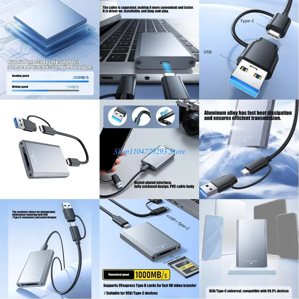 Y2GD Fast Speed 10Gbps USB 3.2 CFE B Reader Metal Construction Heat Dissipation Design
Y2GD Fast Speed 10Gbps USB 3.2 CFE B Reader Metal Construction Heat Dissipation Design