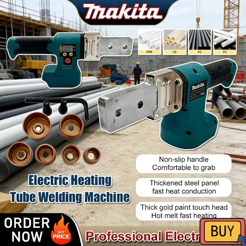 Makita Electric Pipe Welding Machine Cordless Fuser For 18V Battery PPR PE Soldering Iron Plastic Tube PP Heating Hot Melt
Makita Electric Pipe Welding Machine Cordless Fuser For 18V Battery PPR PE Soldering Iron Plastic Tube PP Heating Hot Melt