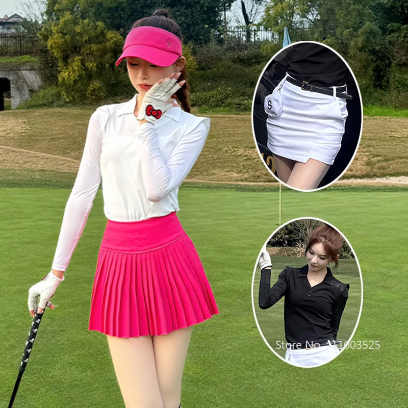 SG Women Spring Summer Lapel Small Flying Sleeve Sunscreen T-Shirt Simple V-neck Polo Tops Ladies A-lined Skirt Golf Skorts
SG Women Spring Summer Lapel Small Flying Sleeve Sunscreen T-Shirt Simple V-neck Polo Tops Ladies A-lined Skirt Golf Skorts