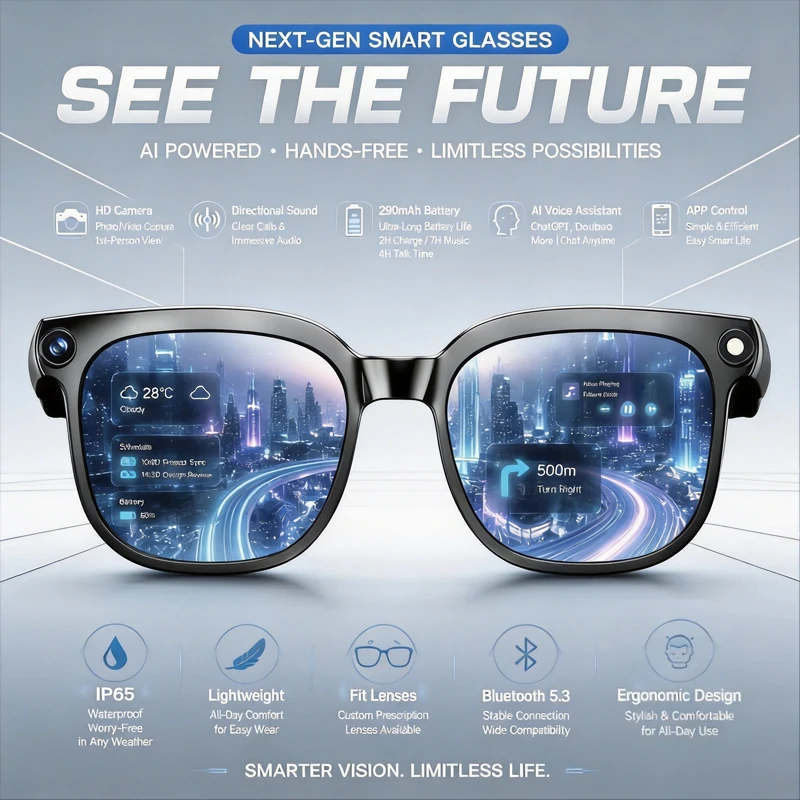 New Remote Photography Smart Glasses HD Video Bluetooth Call AI Voice Assistant Built-in 8 Million Pixel HD Camera Smart Glasses
New Remote Photography Smart Glasses HD Video Bluetooth Call AI Voice Assistant Built-in 8 Million Pixel HD Camera Smart Glasses