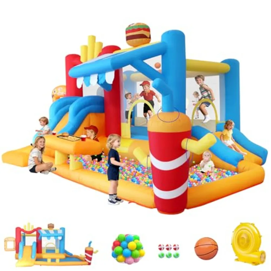 Fast Food Theme Inflatable Bounce House with Double Slides 10-in-1 Bouncy Castle with Ball Pit 14.4X11.7X7.7FT Jump House PVC M
Fast Food Theme Inflatable Bounce House with Double Slides 10-in-1 Bouncy Castle with Ball Pit 14.4X11.7X7.7FT Jump House PVC M