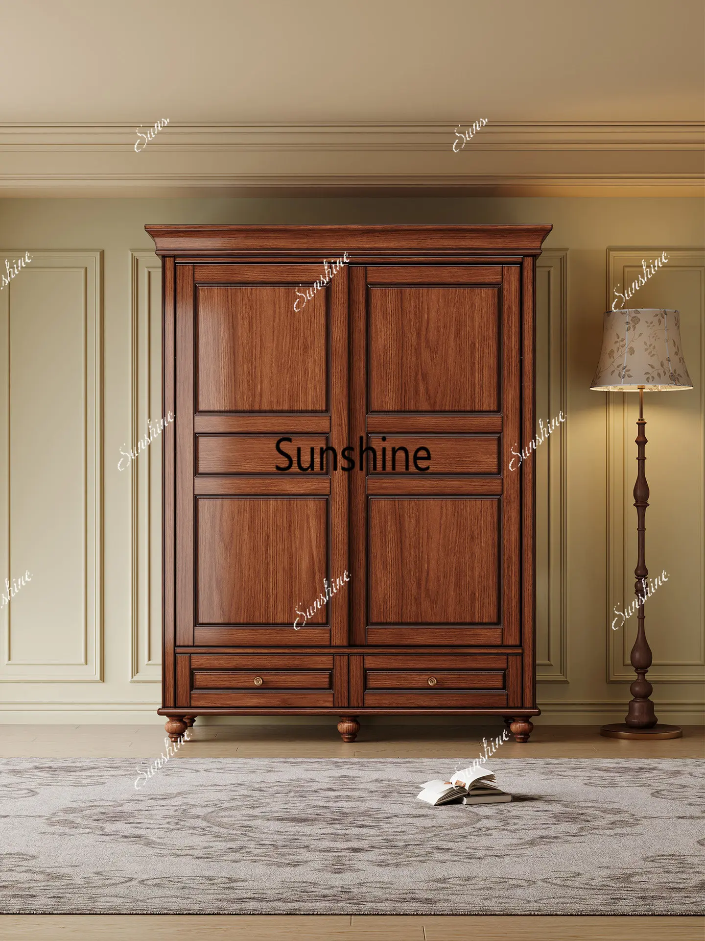 American retro simple solid wood sliding door wardrobe
American retro simple solid wood sliding door wardrobe