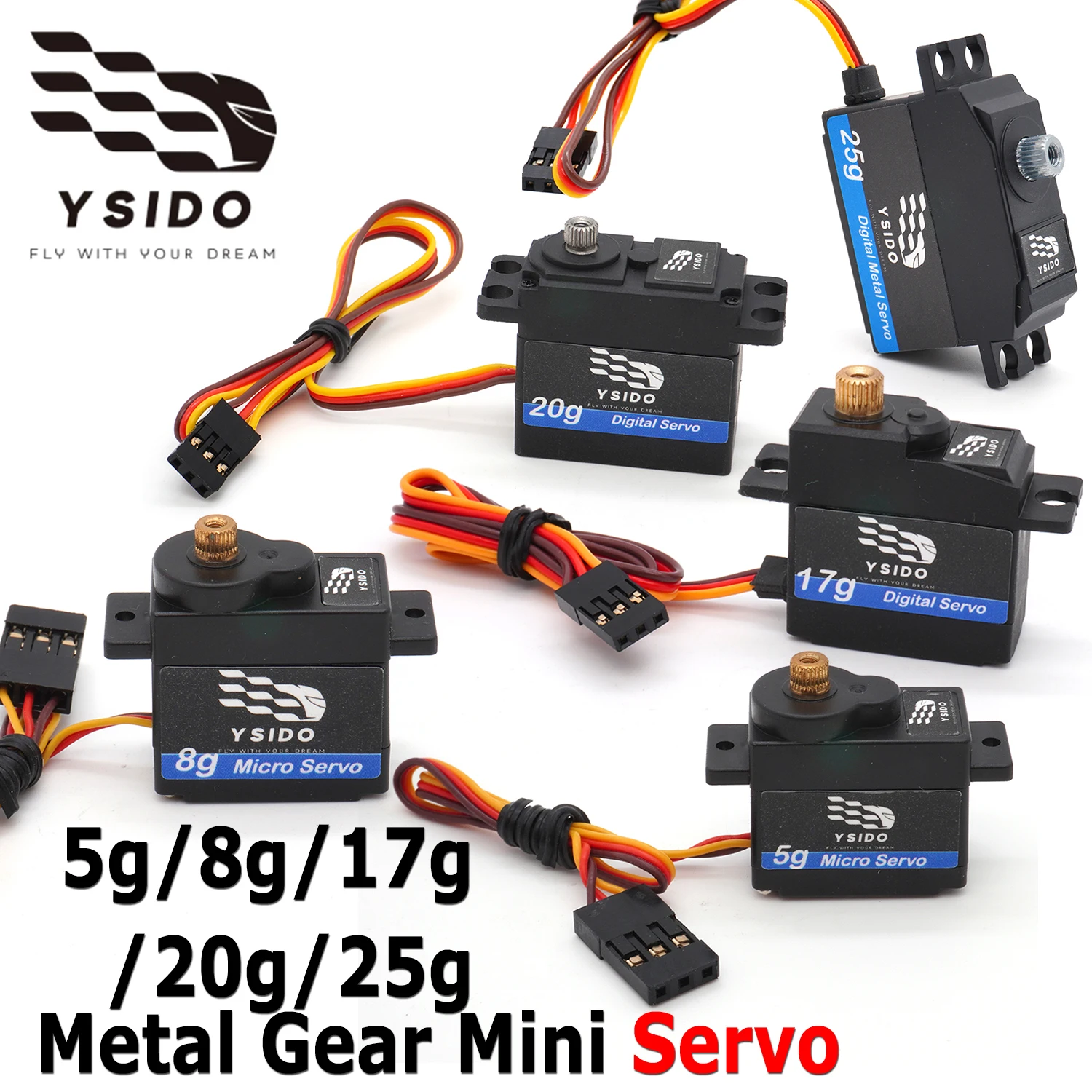 YSIDO 5G/8G/17G/20G/25G Metal Gear mini servo Micro Digital Servos for RC Car Airplane Fixed-Wing Boat Robot Model Accessories
YSIDO 5G/8G/17G/20G/25G Metal Gear mini servo Micro Digital Servos for RC Car Airplane Fixed-Wing Boat Robot Model Accessories