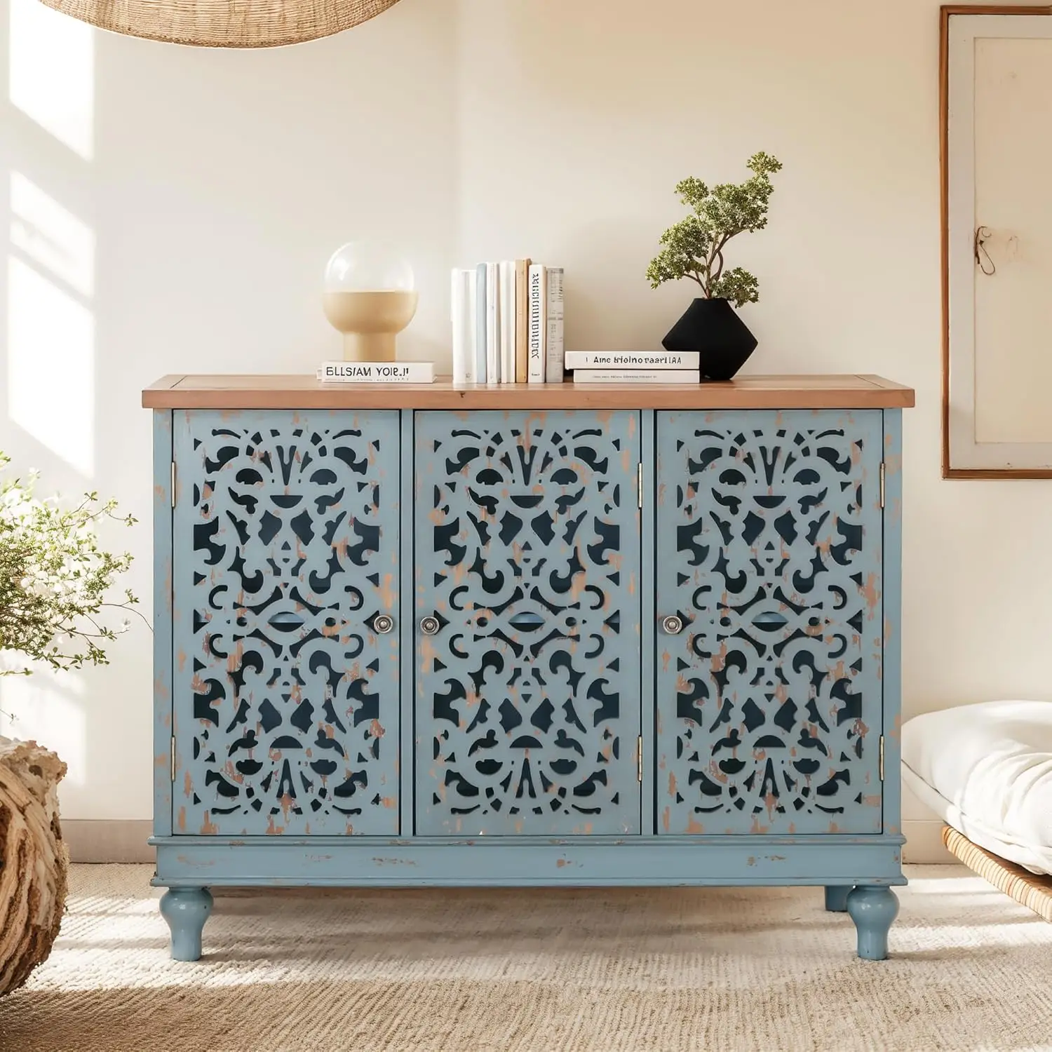 3-Door Hollow-Carved Accent Sideboard Buffet Credenza Kitchen Living Dining Entryway Wood Veneer Blue, Customized
3-Door Hollow-Carved Accent Sideboard Buffet Credenza Kitchen Living Dining Entryway Wood Veneer Blue, Customized
