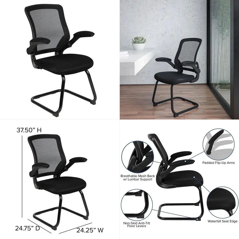 Kale Black Mesh Sled Base Side Reception Chair with FlipUp Arms
Kale Black Mesh Sled Base Side Reception Chair with FlipUp Arms