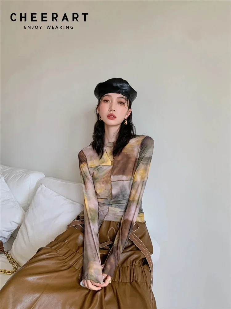 CHEERART Tie Dye Stitch футболки с длинными рукавами с круглым вырезом в сетку в стиле пэчворк коричневый топ модная женская футболка эстетичная дизайнерская одежда
CHEERART Tie Dye Stitch футболки с длинными рукавами с круглым вырезом в сетку в стиле пэчворк коричневый топ модная женская футболка эстетичная дизайнерская одежда