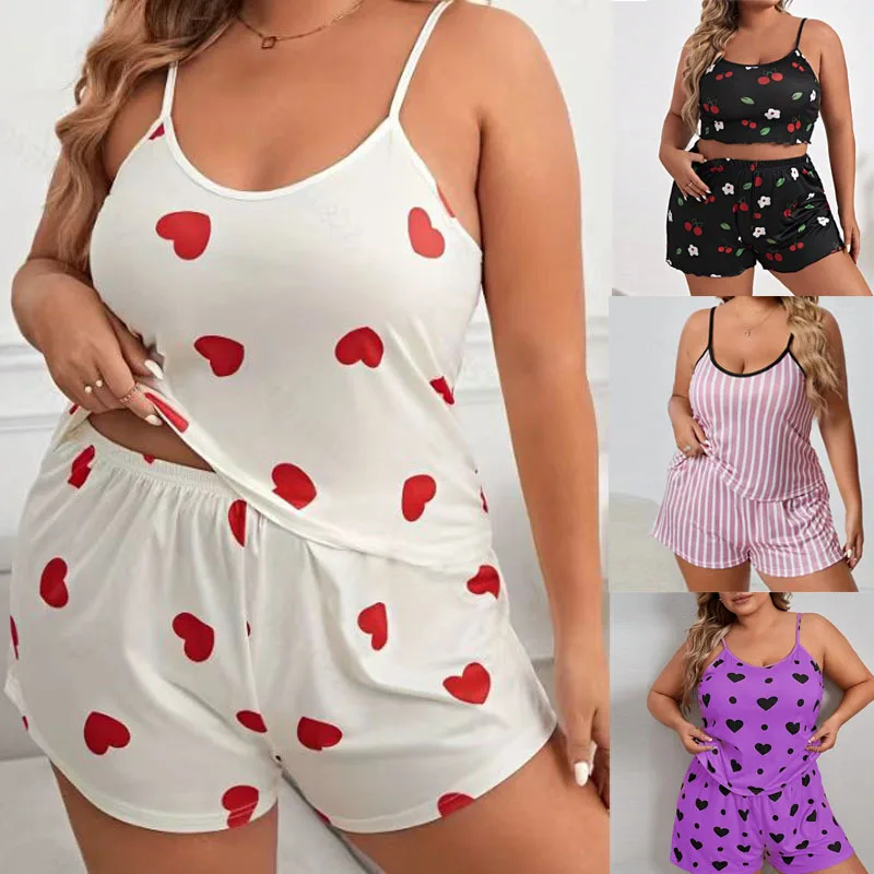 Sur plus size heart print women pajama set sleeveless XL XXL XXXL elastic waist shorts 2 pieces female sleepwear nightwear
Sur plus size heart print women pajama set sleeveless XL XXL XXXL elastic waist shorts 2 pieces female sleepwear nightwear