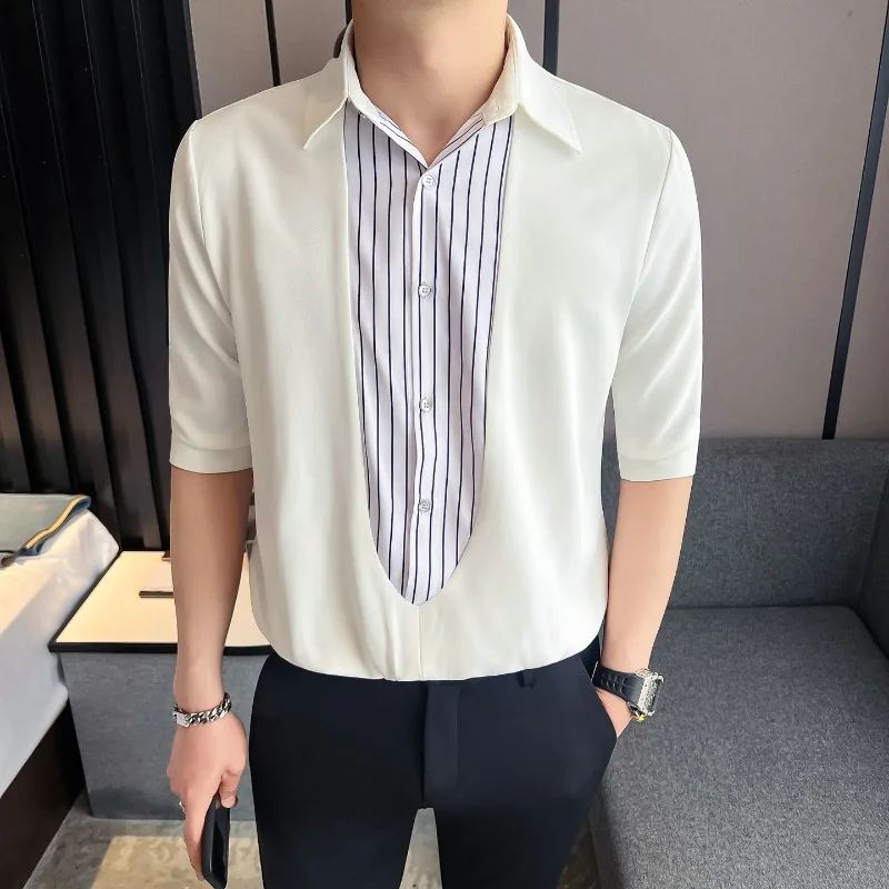 2026 Summer Fake Two Striped Shirts for Men Half Sleeve Slim Fit Splicing Casual Shirts Social Streetwear Pullover Men Clothing
2026 Summer Fake Two Striped Shirts for Men Half Sleeve Slim Fit Splicing Casual Shirts Social Streetwear Pullover Men Clothing