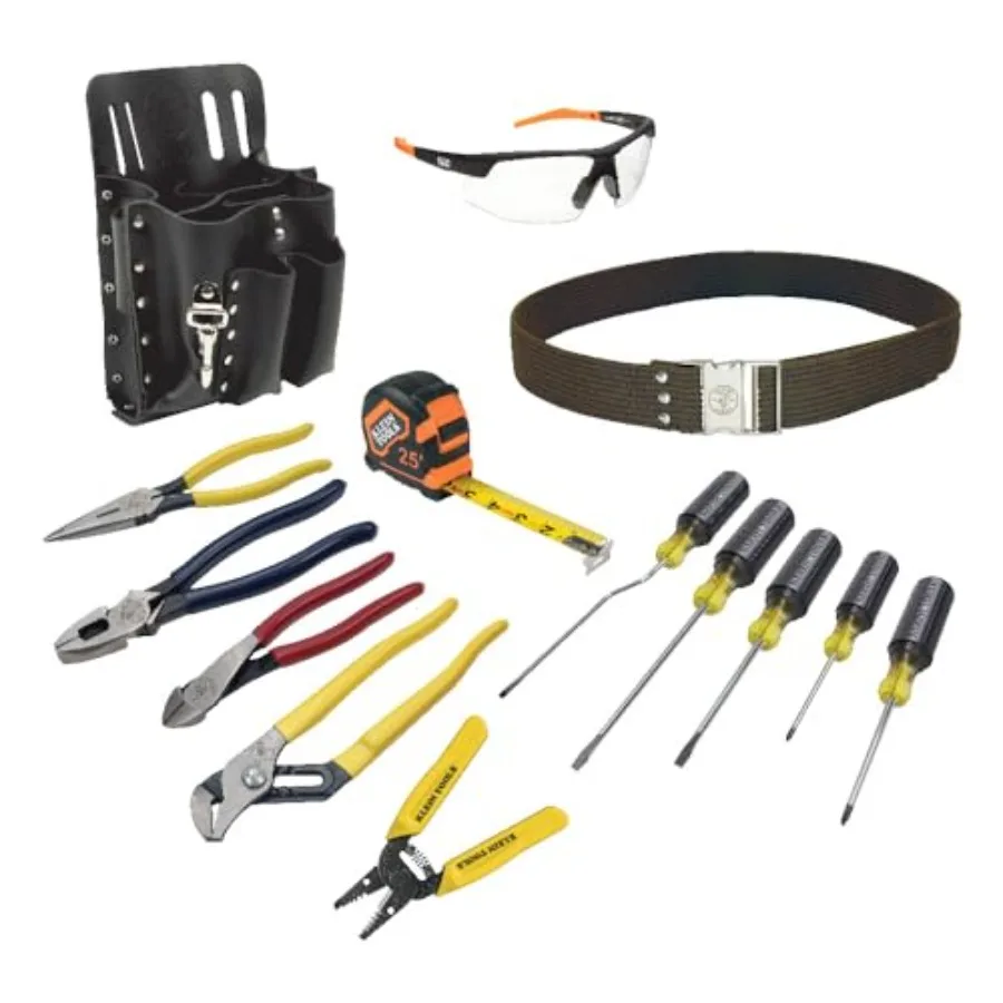 80014 Electrician Tool Kit with Klein Hand Tools and Eye Protection Comes in 8-Pocket Leather Tool Pouch 14-Piece
80014 Electrician Tool Kit with Klein Hand Tools and Eye Protection Comes in 8-Pocket Leather Tool Pouch 14-Piece