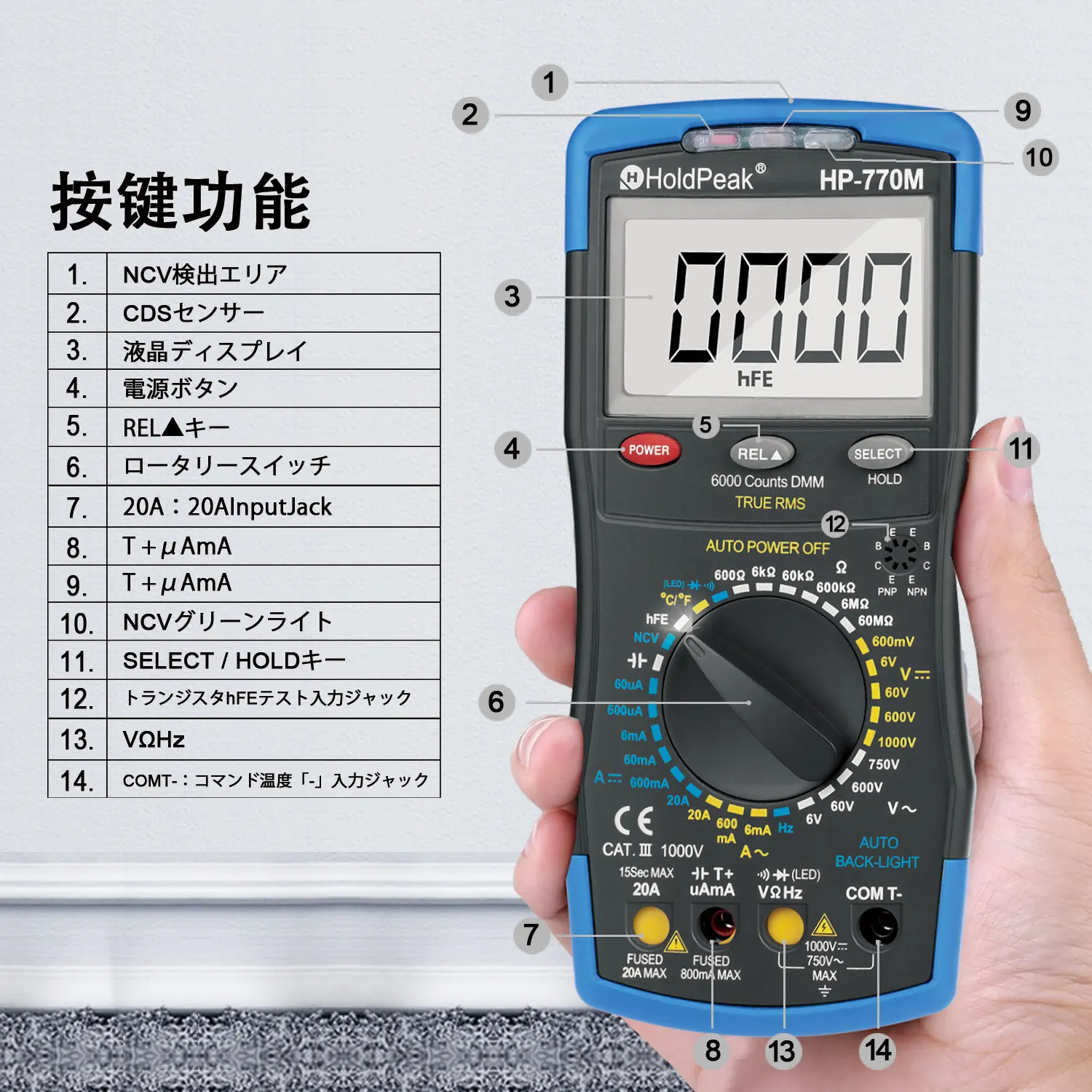 Professional Digital Multimeter 6000 Counts True RMS CAT III 1000V Auto Range NCV Non Contact Voltage Tester Auto Backlight
Professional Digital Multimeter 6000 Counts True RMS CAT III 1000V Auto Range NCV Non Contact Voltage Tester Auto Backlight