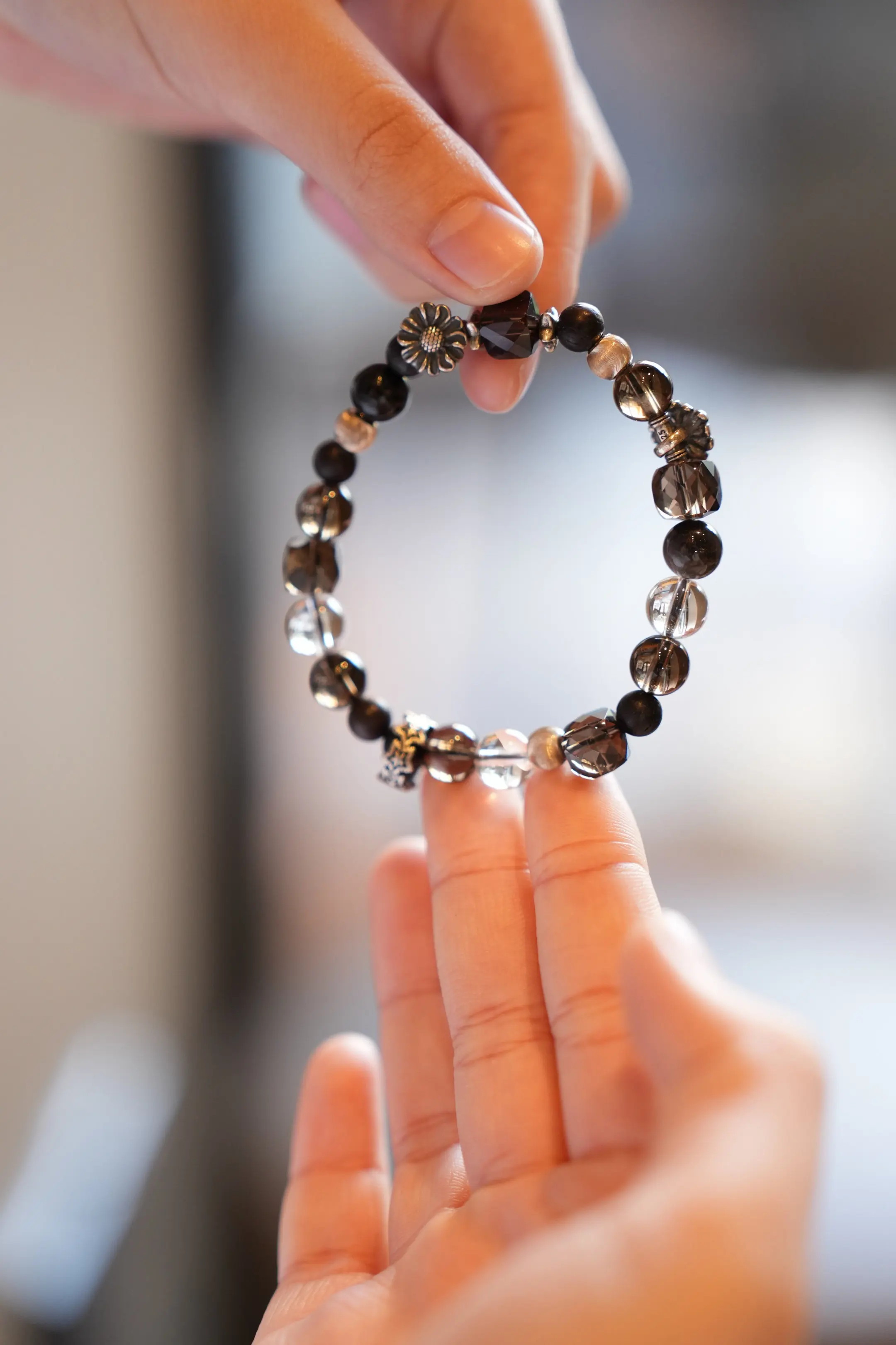 Natural Multi-Crystal Bracelet, Smoky Quartz Clear Crystal Silver Obsidian Dalbergia, 925 Silver Energy Jewelry Gift
Natural Multi-Crystal Bracelet, Smoky Quartz Clear Crystal Silver Obsidian Dalbergia, 925 Silver Energy Jewelry Gift