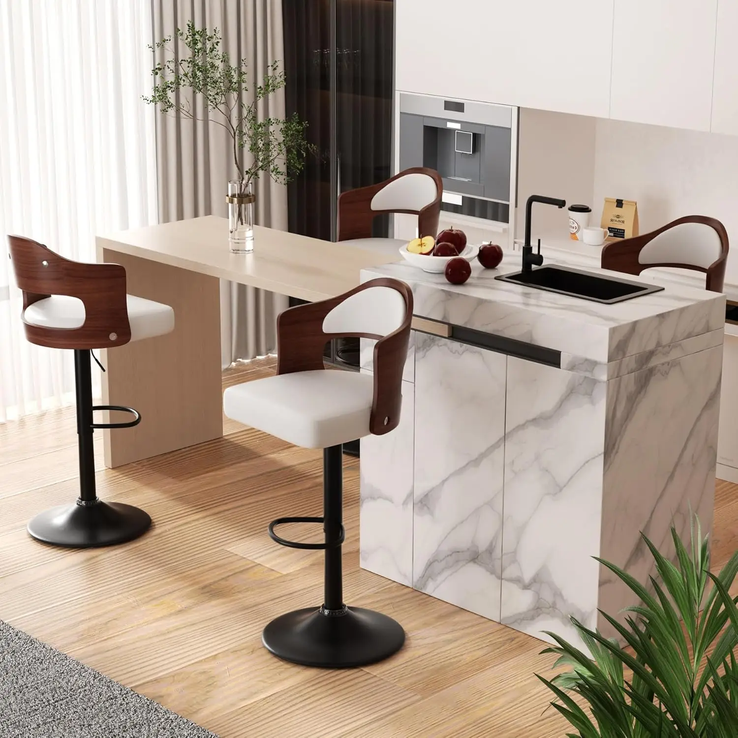 Swivel Bar Stools Set of 4 Seat Adjustable Height 24.5-33.5IN, Wooden Barstools PU Leather Upholstered Bar Chairs with Back & Fo
Swivel Bar Stools Set of 4 Seat Adjustable Height 24.5-33.5IN, Wooden Barstools PU Leather Upholstered Bar Chairs with Back & Fo