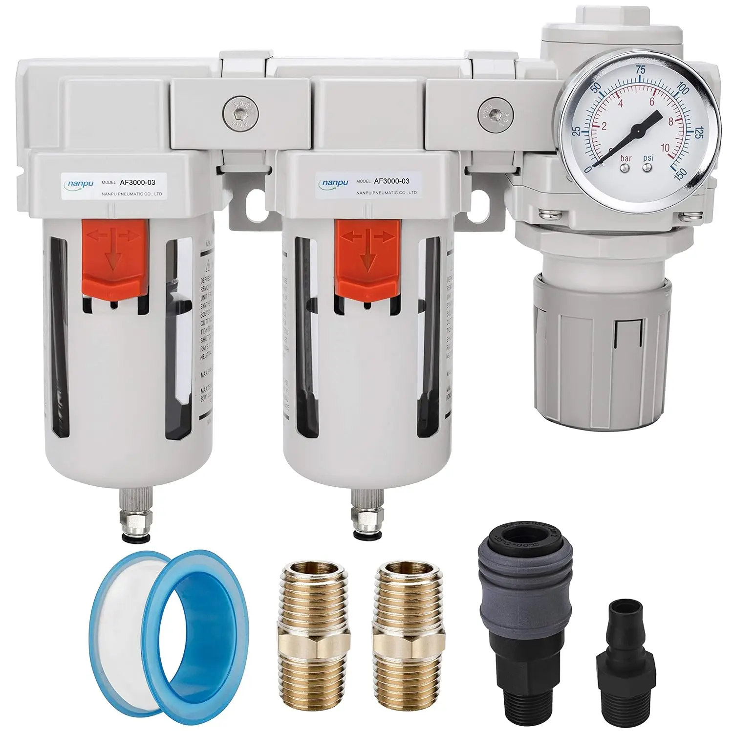 DFR-03 3/8 NPT Air Dryer Filter Regulator Combo with Semi Automatic Drain and Polycarbonate Bowl
DFR-03 3/8 NPT Air Dryer Filter Regulator Combo with Semi Automatic Drain and Polycarbonate Bowl