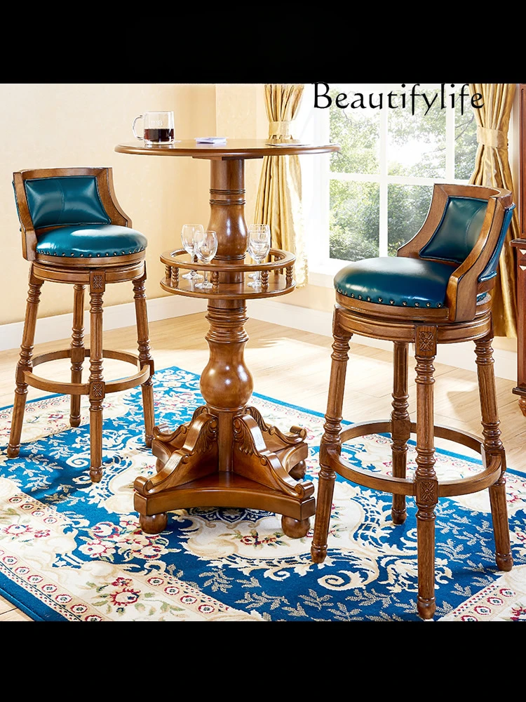 American Bar Stool Household European Solid Wood Chair round Retro Stool High Stool Backrest Bar
American Bar Stool Household European Solid Wood Chair round Retro Stool High Stool Backrest Bar