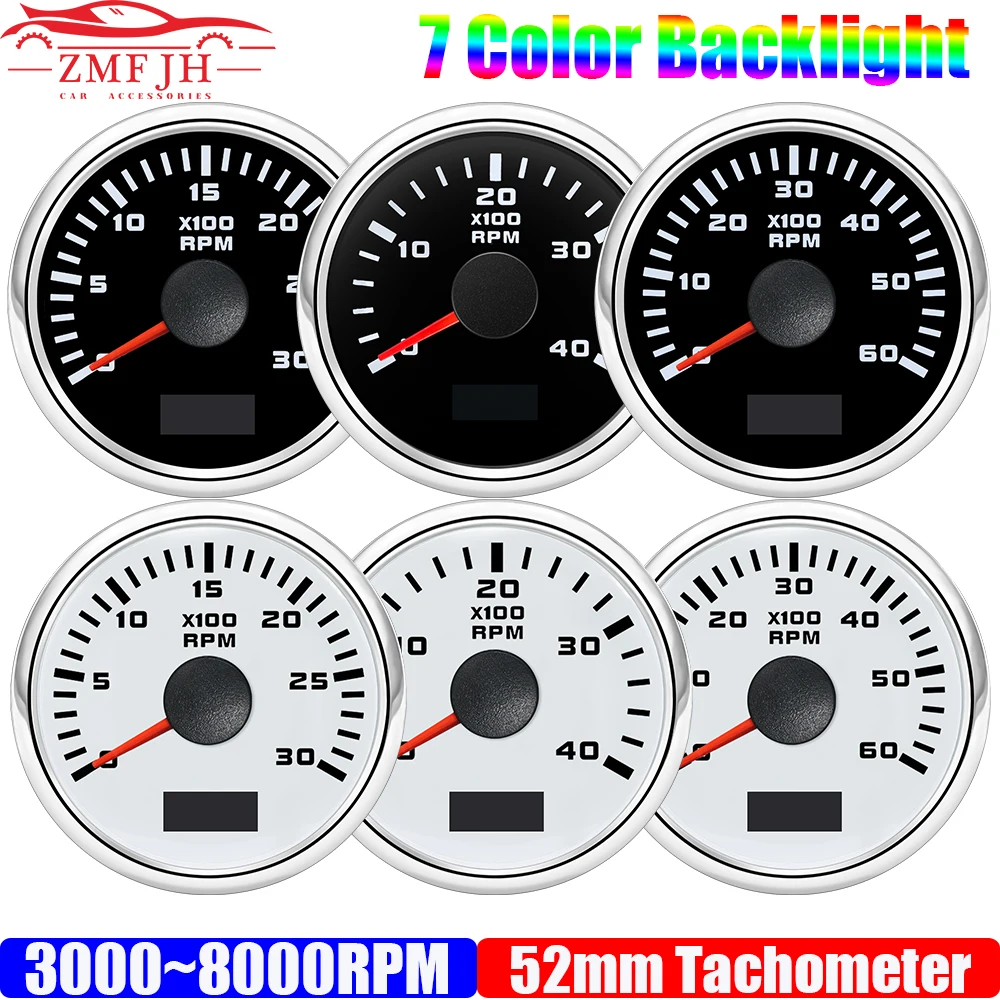 7 Color Backlight 2" 52mm Tachometer Waterproof IP67 Tacho Gauge 3000/4000/6000/7000/8000 RPM Tacho for Marine Car 12V24V custom
7 Color Backlight 2" 52mm Tachometer Waterproof IP67 Tacho Gauge 3000/4000/6000/7000/8000 RPM Tacho for Marine Car 12V24V custom