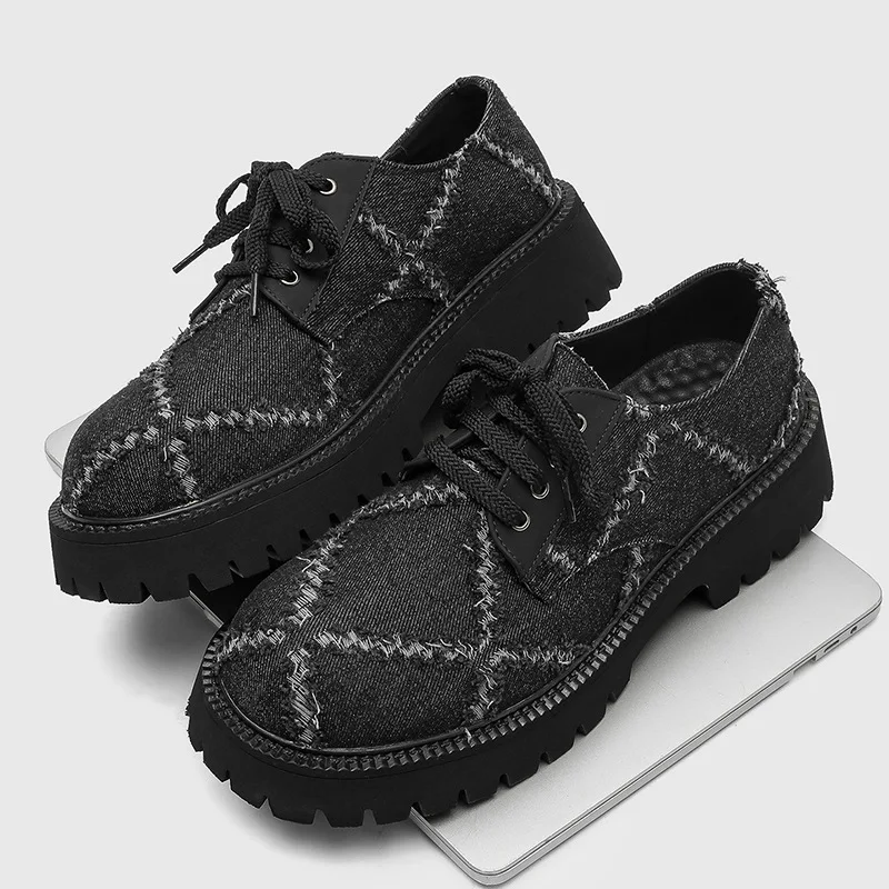 Men Derby Shoes Denim Casual Flats Increasing Slip On Thick Sole Ankle Boots Vintage Brand Luxury Designers Sneakers
Men Derby Shoes Denim Casual Flats Increasing Slip On Thick Sole Ankle Boots Vintage Brand Luxury Designers Sneakers