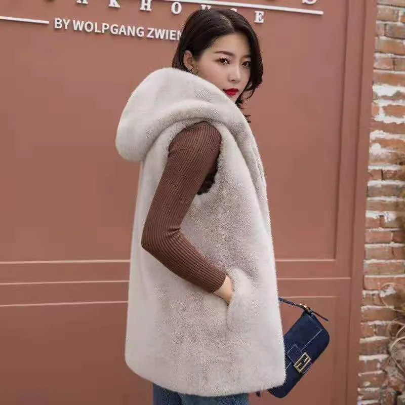 Hooded Vest Coat Women Long 2025 Autumn Winter New Fur Imitation Rex Rabbit Fur Sleeveless Jackets Fashion Waistcoat Female Tops
Hooded Vest Coat Women Long 2025 Autumn Winter New Fur Imitation Rex Rabbit Fur Sleeveless Jackets Fashion Waistcoat Female Tops