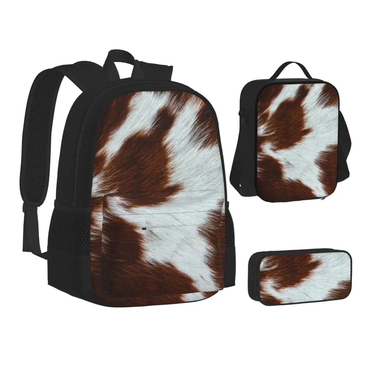 Stylish Cow Fur Cowhide Texture Cow Skin Print Pattern Backpacks Bookbag School Bags Rucksack Lunch Bag Pen Bag Three-Piece Set
Stylish Cow Fur Cowhide Texture Cow Skin Print Pattern Backpacks Bookbag School Bags Rucksack Lunch Bag Pen Bag Three-Piece Set