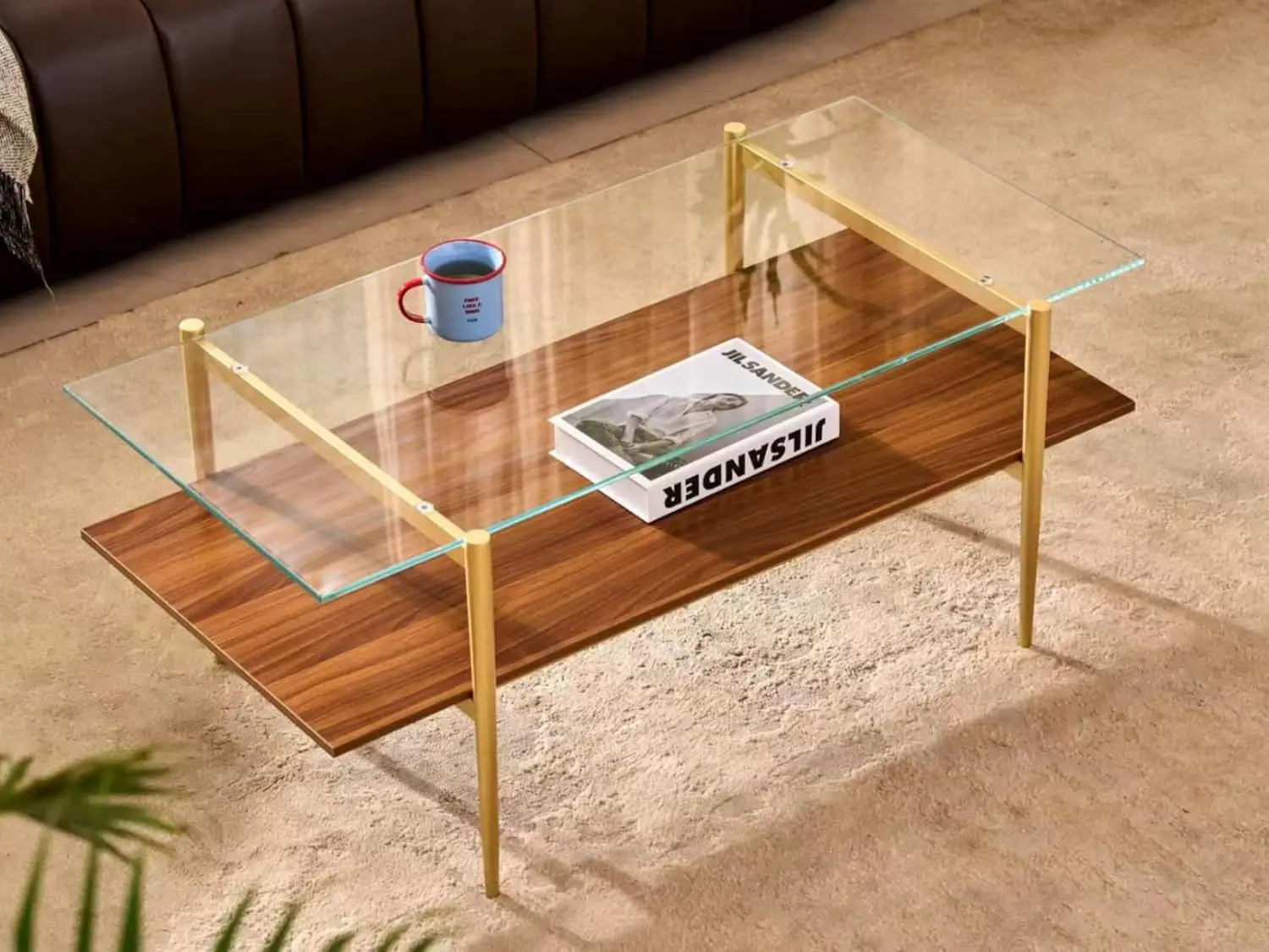 Rectangle Coffee Table Mid Century Modern Design 2 Tier Structure Clear Glass Top and Walnut MDF Shelf 41 D x 21 W x 17 H
Rectangle Coffee Table Mid Century Modern Design 2 Tier Structure Clear Glass Top and Walnut MDF Shelf 41 D x 21 W x 17 H