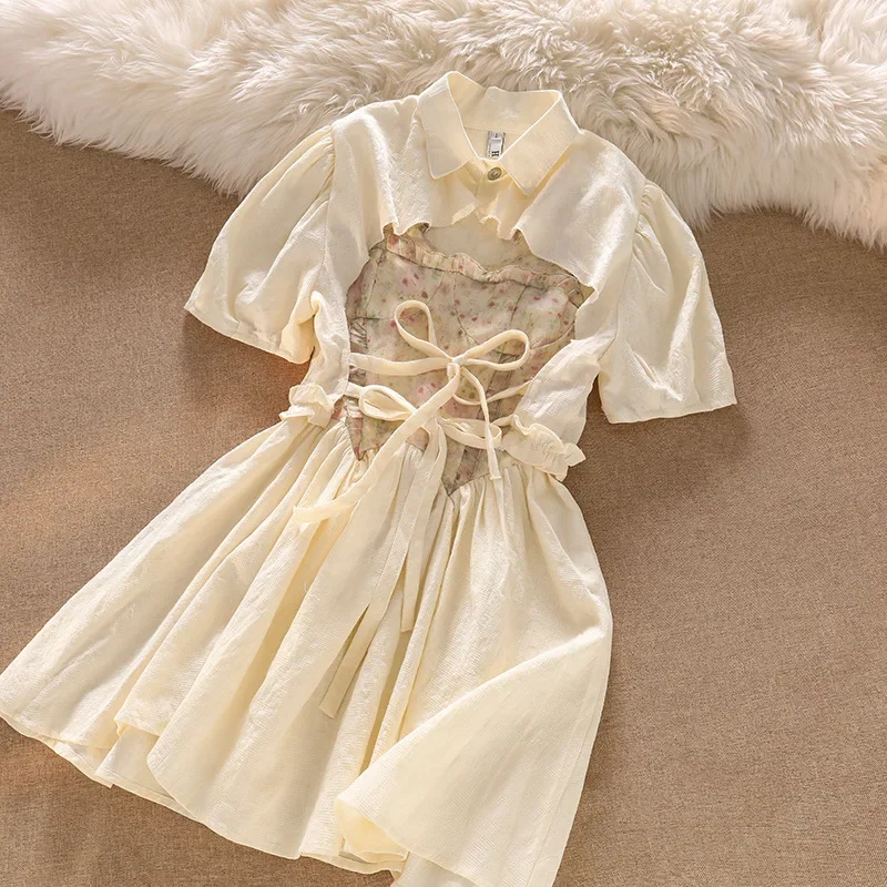 Strap Dress Sets Women French Floral Sweet 2024 Summer New Chic 2 Piece + Short Sleeve Lace Up Shirt Beige Tops
Strap Dress Sets Women French Floral Sweet 2024 Summer New Chic 2 Piece + Short Sleeve Lace Up Shirt Beige Tops