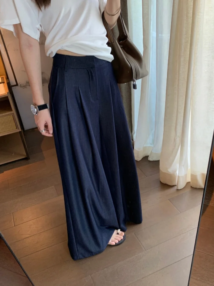 Bling Bubble Summer Deep Blue Cotton Denim Casual High Waist Straight Leg Wide Leg Long Pants Draping Effect Slimming
Bling Bubble Summer Deep Blue Cotton Denim Casual High Waist Straight Leg Wide Leg Long Pants Draping Effect Slimming