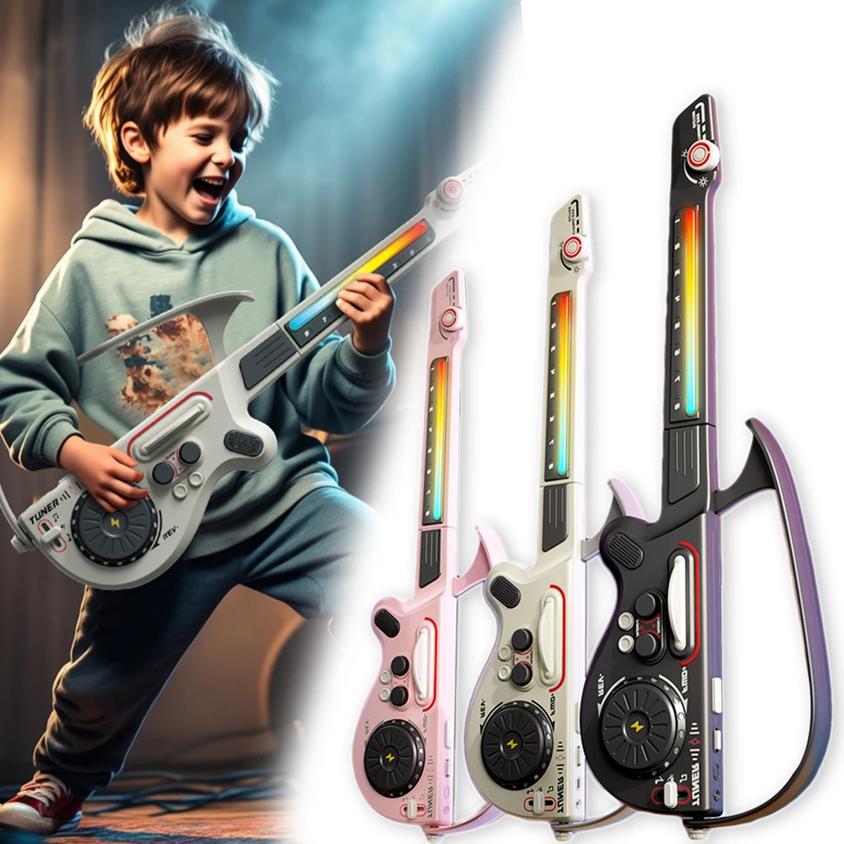 Children's Educational Musical Electric Guitar Toy Bluetooth Wireless Connection With Cool Lights Kid'S Holiday Birthday Gift
Children's Educational Musical Electric Guitar Toy Bluetooth Wireless Connection With Cool Lights Kid'S Holiday Birthday Gift