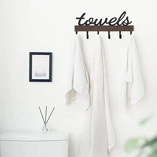 Brown Wooden Wall Mount Towel Rack With Six Hooks And Scripted Towels Sign, Rustic Farmhouse Bathroom Storage Organizer
Brown Wooden Wall Mount Towel Rack With Six Hooks And Scripted Towels Sign, Rustic Farmhouse Bathroom Storage Organizer