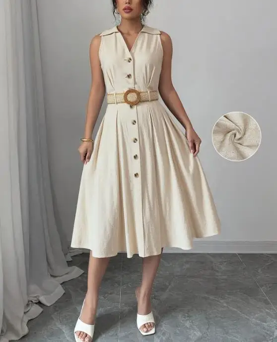 Casual Breathable Linen Texture V-Neck Sleeveless Waist Cinched Dress for Women
Casual Breathable Linen Texture V-Neck Sleeveless Waist Cinched Dress for Women