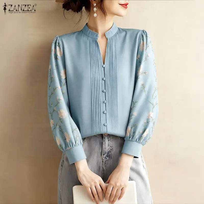 Женские винтажные блузки ZANZEA с плиссировкой, элегантные топы с воротником-стойкой, цветочным принтом и рукавами-фонариками, весенняя женская одежда
Женские винтажные блузки ZANZEA с плиссировкой, элегантные топы с воротником-стойкой, цветочным принтом и рукавами-фонариками, весенняя женская одежда