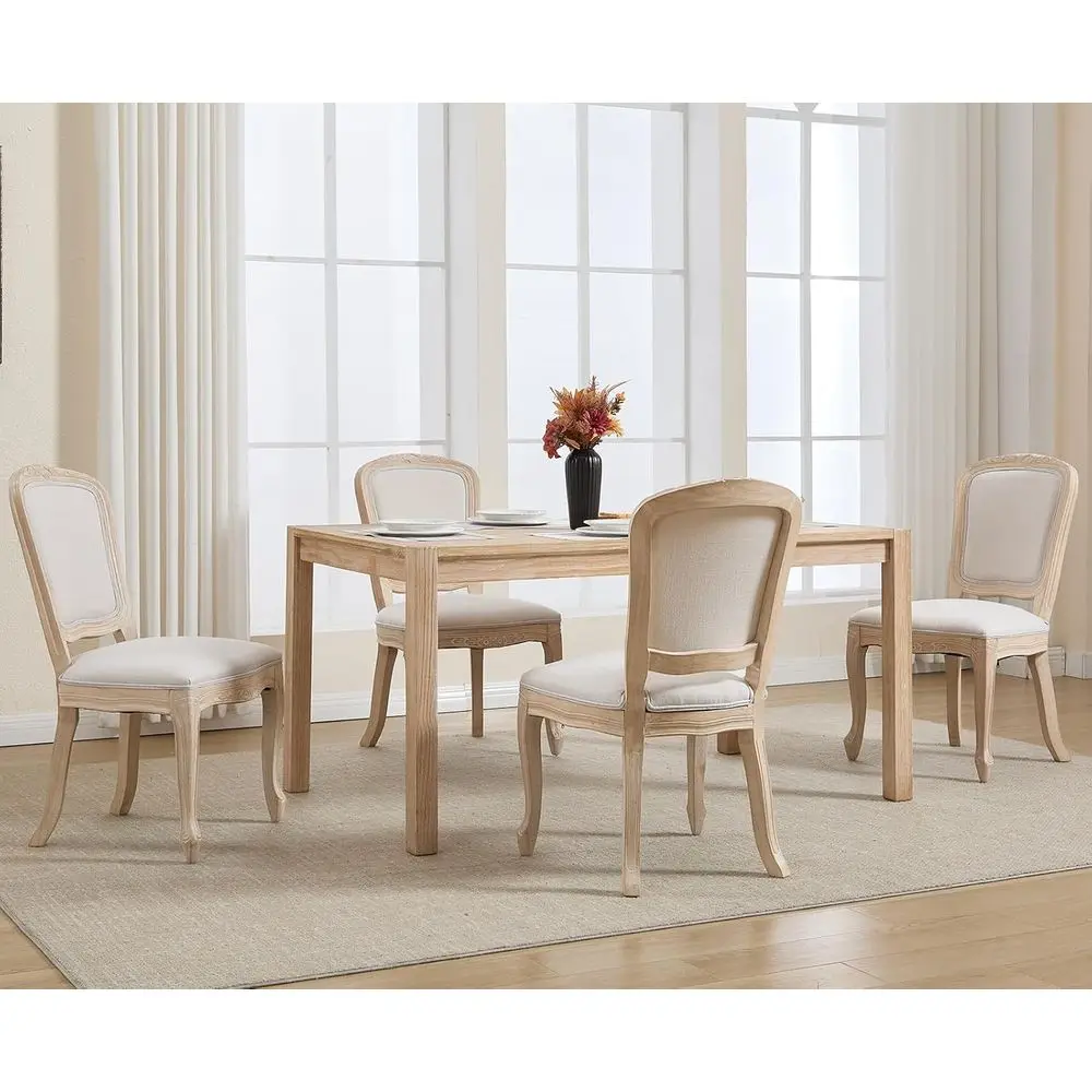 Set of 4 Linen Upholstered Dining Chairs with Natural Carved Legs for Kitchen, Restaurant, or Living Room, White
Set of 4 Linen Upholstered Dining Chairs with Natural Carved Legs for Kitchen, Restaurant, or Living Room, White