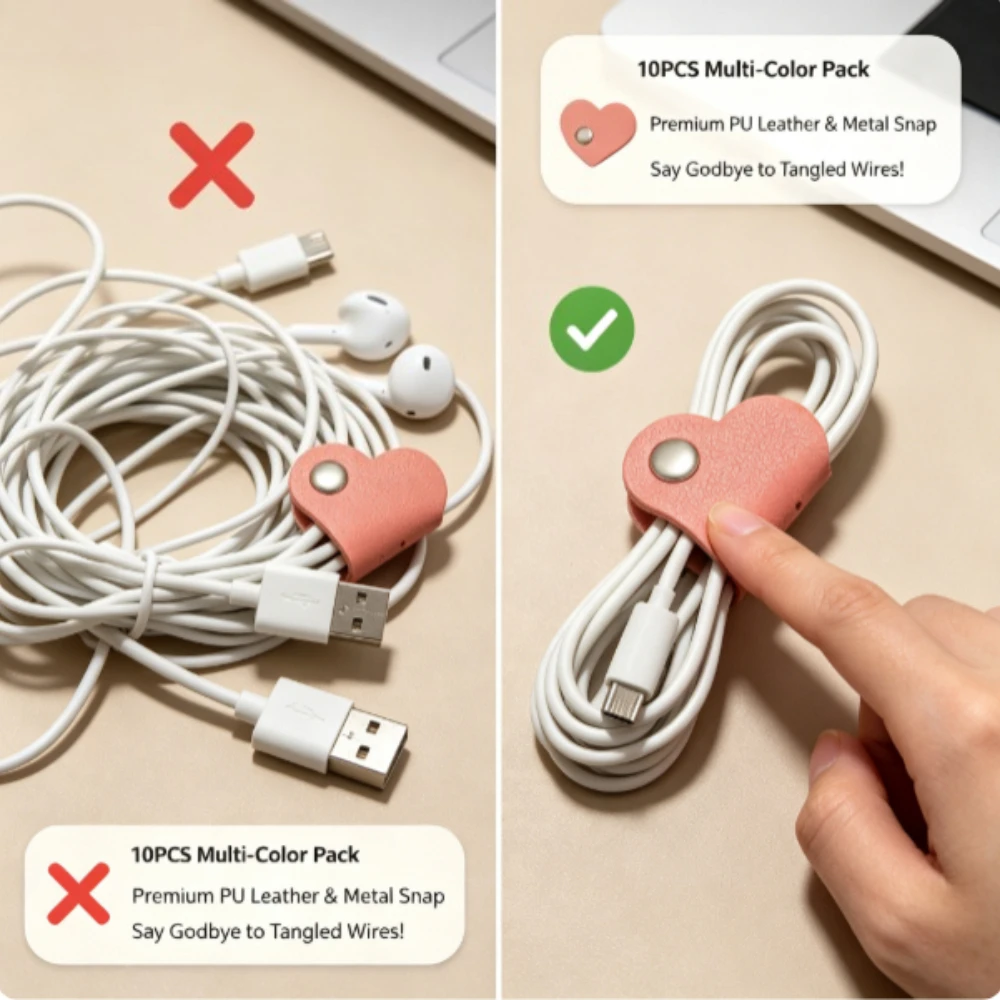 10PCS Heart Leather Cable Organizer Cord Ties PU Earphone Wire Holder Clips for Home Office School Dorm Travel Stocking Stuffers Christmas Gift
10PCS Heart Leather Cable Organizer Cord Ties PU Earphone Wire Holder Clips for Home Office School Dorm Travel Stocking Stuffers Christmas Gift